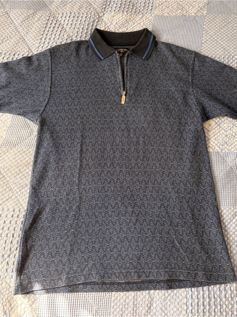 Yves Saint Laurent vintage 90s Short-Sleeve Zip Polo with Blue Trim